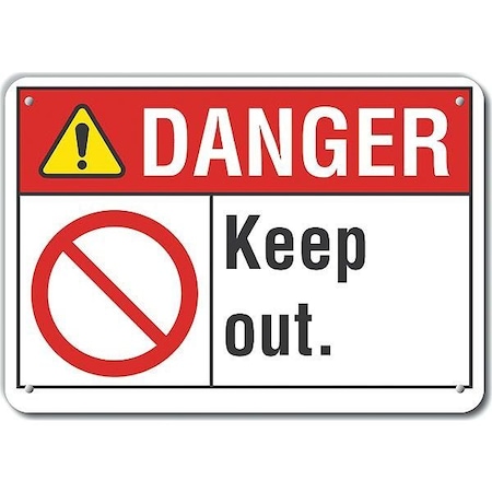 Plastic Keep Out Danger Sign, 10 In Height, 14 In Width, Plastic, Horizontal Rectangle, English