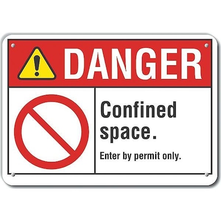 Alum Danger Confined Space, 14x10, Sign Legend Text Color: Black