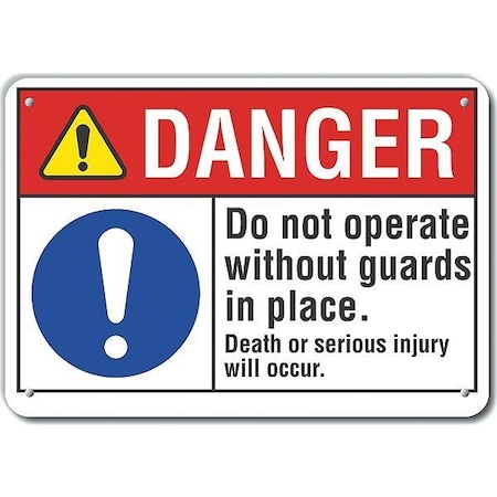 Reflective  Machine Guards Danger Sign, 7 In Height, 10 In Width, Aluminum, Vertical Rectangle