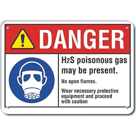 Reflective  H(2)S Poisonous Gas Danger Sign, 7 In Height, 10 In Width, Aluminum, Vertical Rectangle