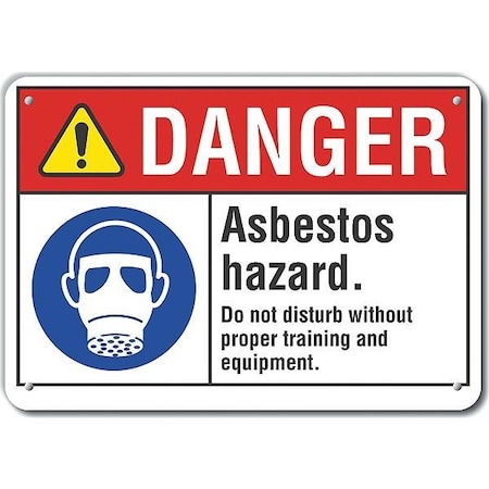 Aluminum Asbestos Danger Sign, 10 In H, 14 In W, Horizontal Rectangle,    LCU4-0101-NA_14X10