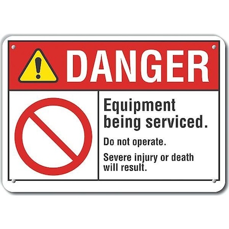 Reflective  Machine & Operation Danger Sign, 10 In Height, 14 In Width, Aluminum, English