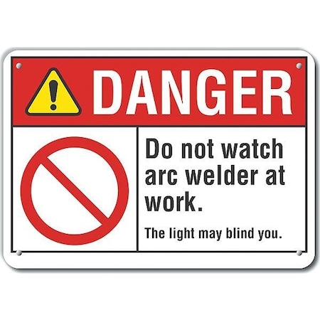Decal, Danger Do Not Watch Arc, 10x7, Height: 7 In