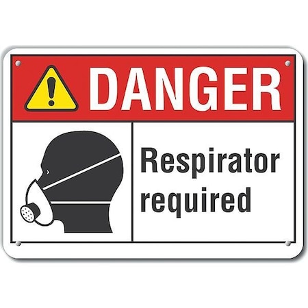 Alum Danger Respirator Required, 10x7, Width: 10 In