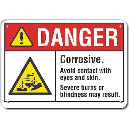 Aluminum Corrosive Materials Danger Sign, 10 In H, 14 In W, Horizontal Rectangle, LCU4-0150-NA_14X10