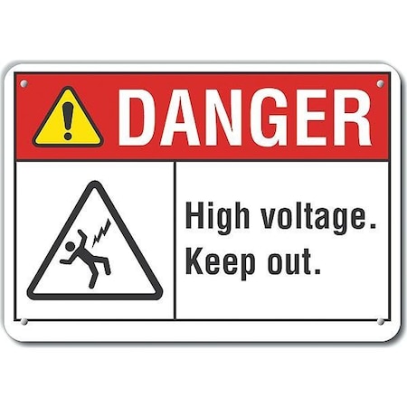 Decal, Danger High Voltage, Plastic, 10x7, Header Background Color: Red, Yellow