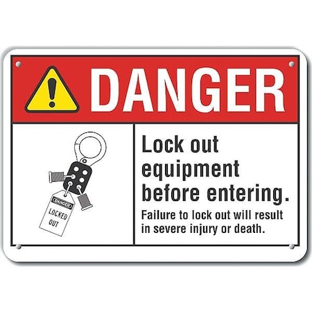 Danger Sign, 10 In Height, 14 In Width, Aluminum, Horizontal Rectangle, English