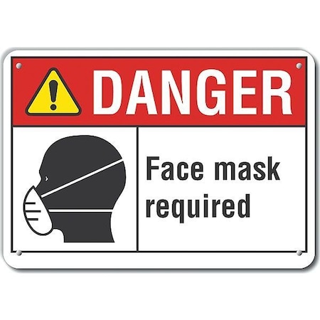 Face Mask Required Sign, 10 W X 7 H, English, Recycled Aluminum, Header: Danger