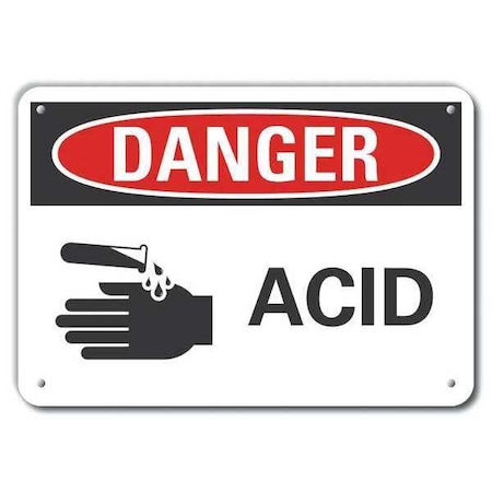 Plastic Acid Danger Sign, 10 In H, 14 In W, Horizontal Rectangle, LCU4-0215-NP_14X10