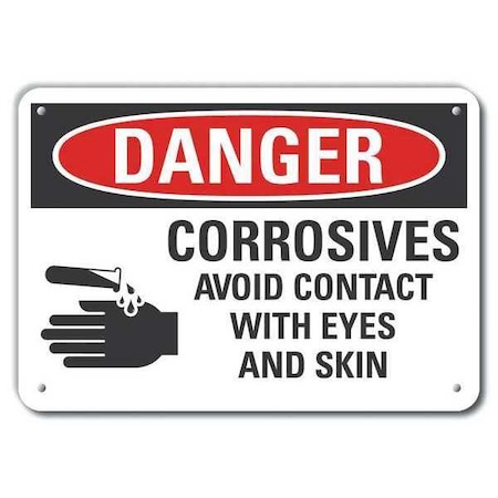 Reflective Corrosive Materials Danger Sign, 10 In H, 14 In W, English, LCU4-0218-RA_14X10