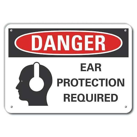 Alum Danger Ear Protection, 10x7, Sign Legend Color: Black