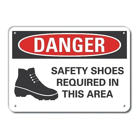 Decal, Plastic, Danger Safety Shoes, 14x10, Header Legend Color: White