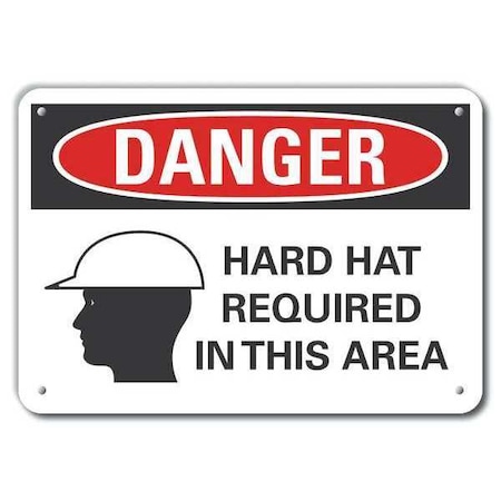 Alum Danger Hard Hat Required, 10x7, Sign Background Color: White