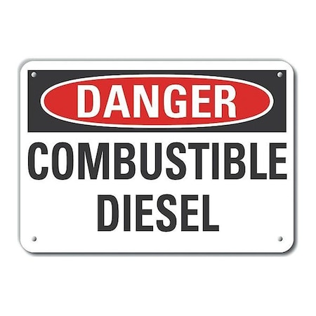 Plastic Combustible Diesel Danger Sign, 10 In Height, 14 In Width, Plastic, Horizontal Rectangle