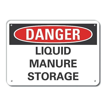 Reflective  Liquid Manure Danger Sign, 10 In Height, 14 In Width, Aluminum, Horizontal Rectangle