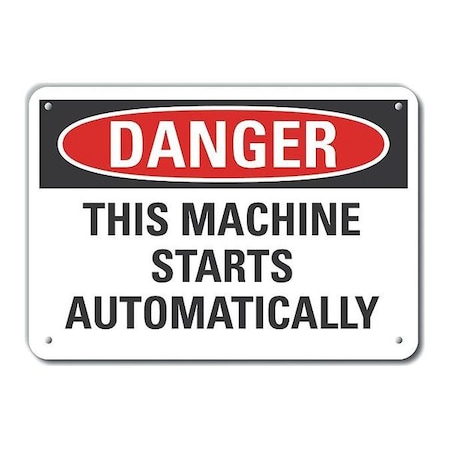Reflective  Machine & Operation Danger Sign, 10 In Height, 14 In Width, Aluminum, English
