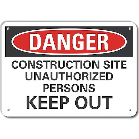 Aluminum Construction Area Danger Sign, 7 In Height, 10 In Width, Aluminum, Vertical Rectangle