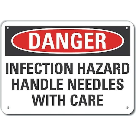 Reflective  Infection Hazard Danger Sign, 7 In Height, 10 In Width, Aluminum, Vertical Rectangle