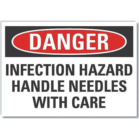 Infection Hazard Danger Label, 7 In Height, 10 In Width, Polyester, Vertical Rectangle, English