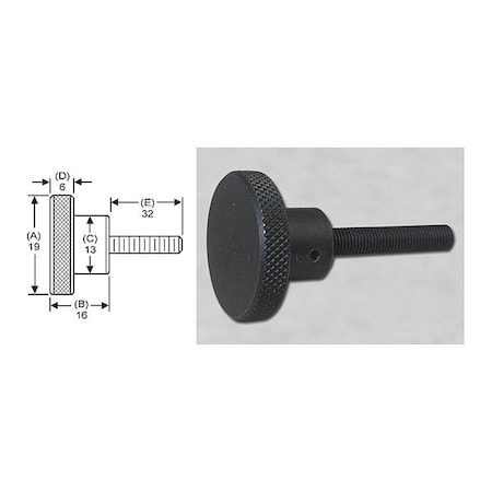 Knrl Knob Stud,M6,19mm Dia.,32mm,Steel