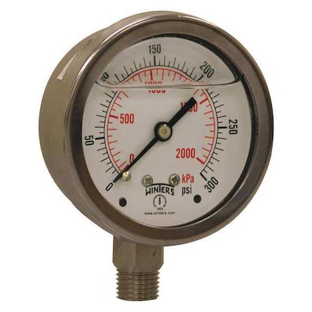 Filled Ss/Ss Gauge2.5 1/4Lm 300 Psi/Kpa
