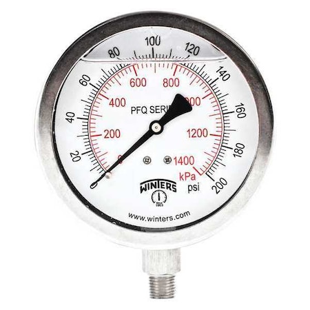 Qual Ss/Ss Gauge 4 1/4 Lm 0-200 Psi/Kpa