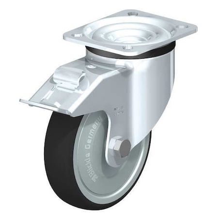 Swivel Plate Caster, PU, 5, Brake, Caster Wheel/Tread Material: Nylon/Thermoplastic Polyurethane