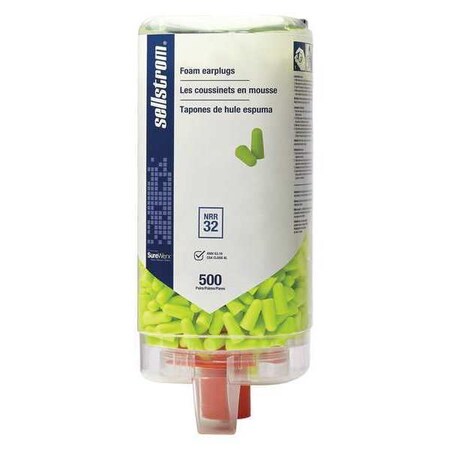 Disposable Uncorded Ear Plugs With Dispenser, Bullet Shape, 32 DB, 500 Pairs, Hi-Vis Green