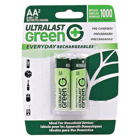 Battery 1.2 Volt Nickel Metal Hydride Ultralast Everyday AA 2 Pack