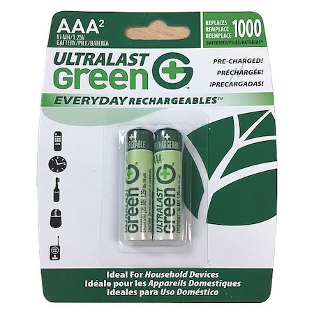 Battery 1.2 Volt Nickel Metal Hydride Ultralast Everyday AAA 2 Pack