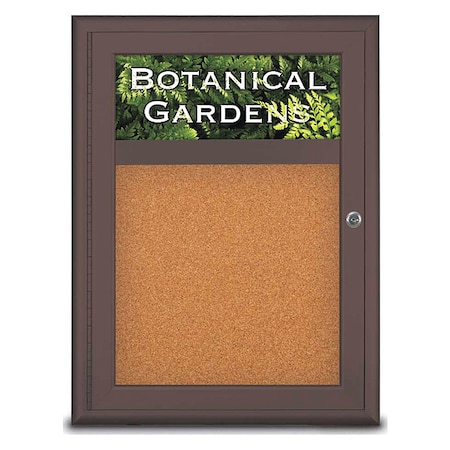 Corkboard,Single Door,Radius Frame,Header,18x24,Bronze/Nat Tan Cork