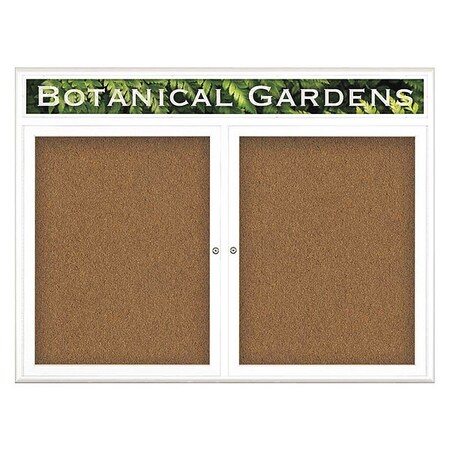 Corkboard,Double Door,Radius Frame,Header,48x36,White/Tan Forbo