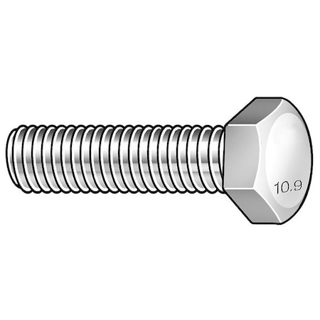 Class 10.9, M20-2.50 Hex Head Cap Screw, Zinc & Yellow Plated Steel, 65 Mm L, 5 PK