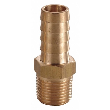 Barbed Hose Fitting, Straight, For 1/2 In Hose ID, Hose Barb X NPT, Male X Male, Hex, Brass, 6AFN9