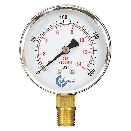 Dry Pressure Gauge, 2 1/2, 200 Psi