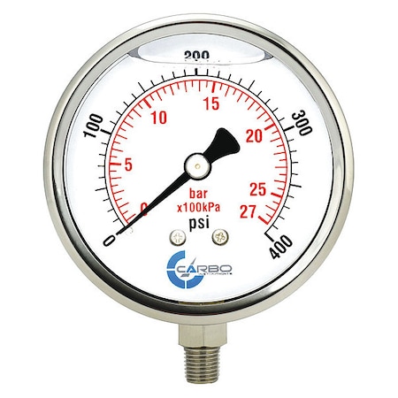 Liquid Filled Pressure Gauge, 4, 400 Psi