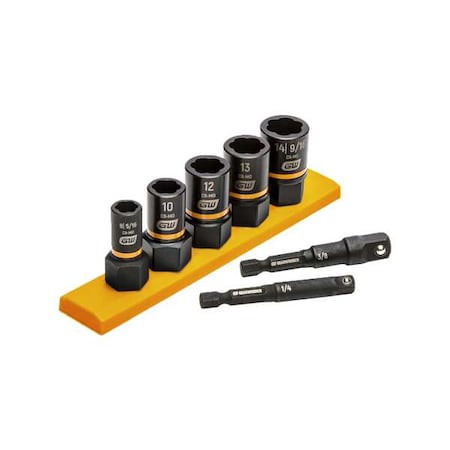 1/4 In, 3/8 In Drive Impact Socket Set, Metric, 7 Pcs