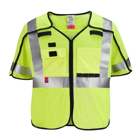 Arc-Rated/Flame-Resistant Cat 1 Class 3 ANSI And CSA Compliant Breakaway High Visibility Yellow Mesh Safety Vest - Small/Medium