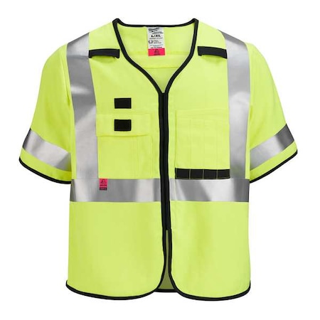 Arc-Rated/Flame-Resistant Cat 1 Class 3 High Visibility Yellow Safety Vest - Small/Medium