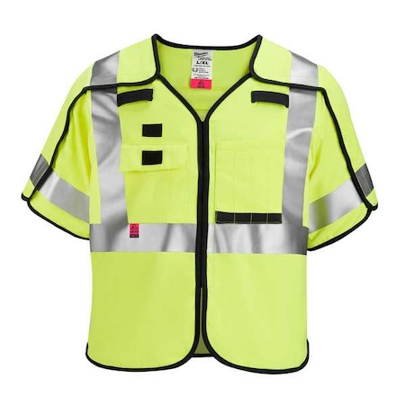Arc-Rated/Flame-Resistant Cat 1 Class 3 ANSI And CSA Compliant Breakaway High Visibility Yellow Safety Vest - Small/Medium