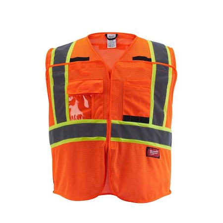 Class 2 CSA Compliant Breakaway High Visibility Orange Mesh Safety Vest - Large/X-Large