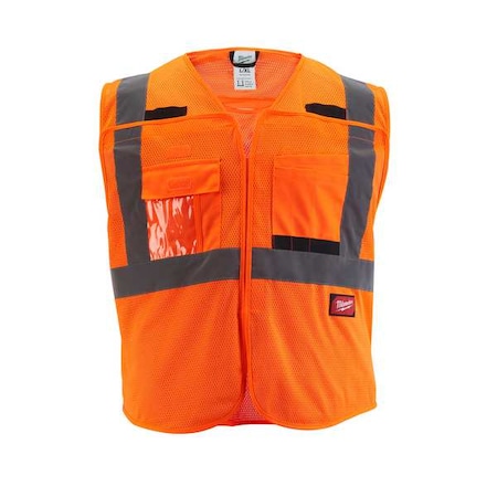Class 2 Breakaway High Visibility Orange Mesh Safety Vest - 4X-Large/5X-Large