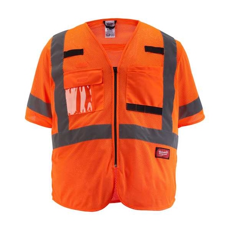 Class 3 High Visibility Orange Mesh Safety Vest - 4X-Large/5X-Large