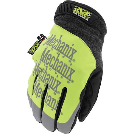 Mechanics Gloves, High-Visibility Yellow, Synthetic Leather