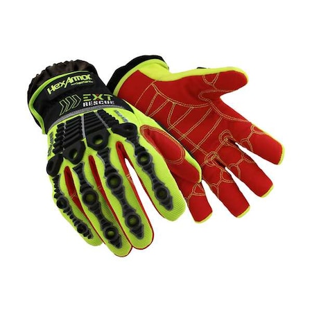 Safety Gloves,Blk/Hi-Vis Grn/Red,2XL,PR