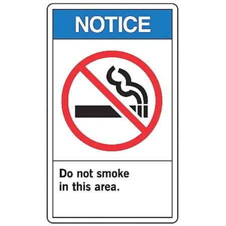 No Smoking Sign, 14 In H, 10 W, Vinyl, Rectangle, English, MRMK800VS