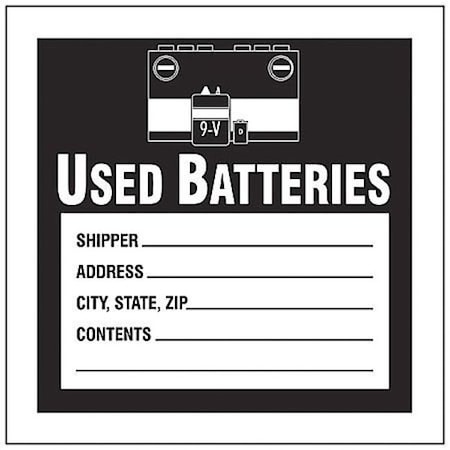 Haz Waste Label,Used Batteries,4x4 In,Paper,100/PK