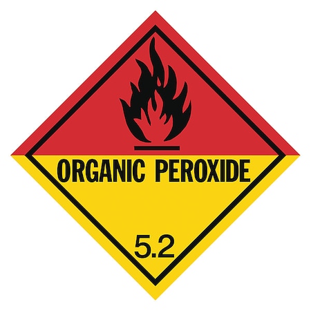 DOT Label Organic Peroxide 4, Black/Red, Yellow, Class 5, Pk250