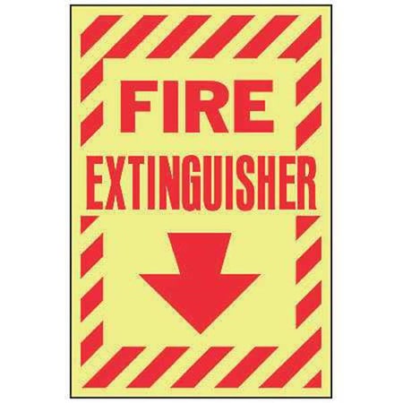 Fire Extinguisher Sign, 14X10, R/YEL, Sign Legend Color: Red