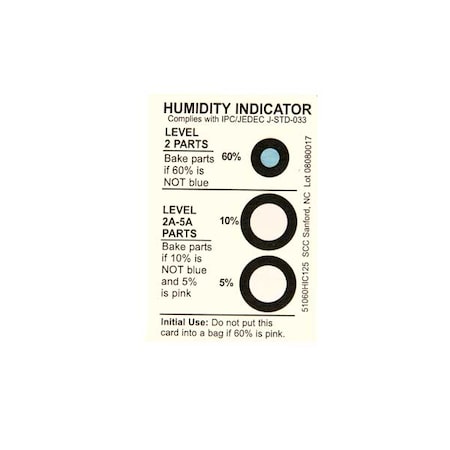 Humidity Indicator,3 X 2 In. Card,PK125
